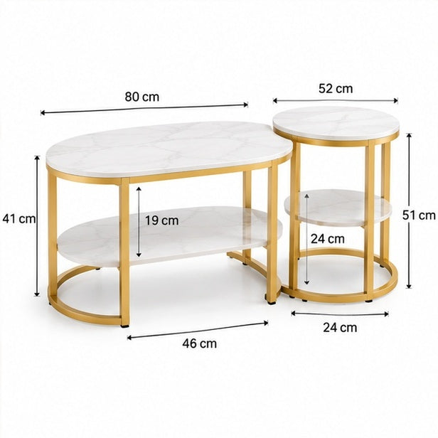Dimensions des tables basses gigognes ovale et ronde effet marbre